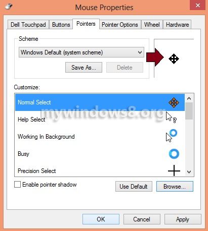 set a custom mouse pointer