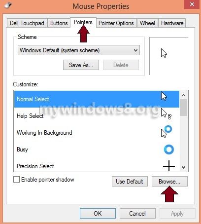 put a custom mouse pointer in windows