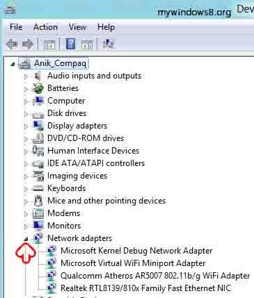 Device manager network adapters are shown