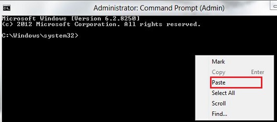 Paste code in Command Prompt