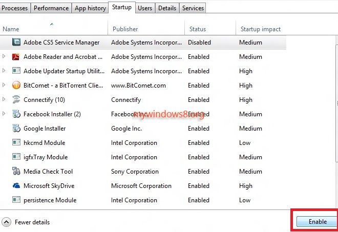 Enable app in start up