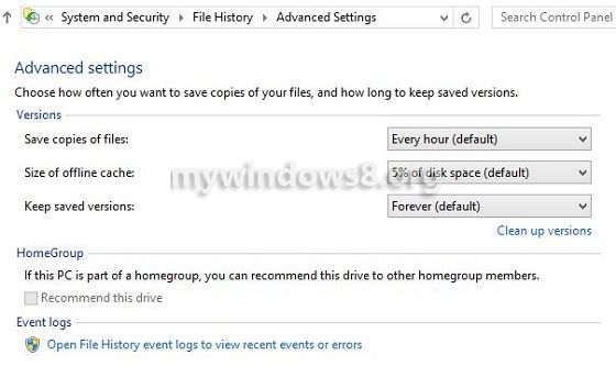 File History Advanced Settings