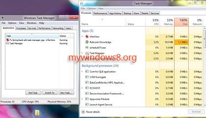 Old and new Task Manager in Windows 8