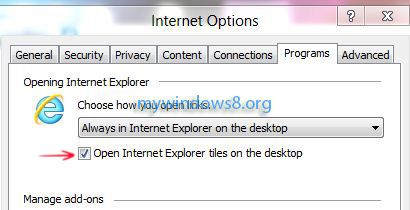 open Internet Explorer tiles on desktop