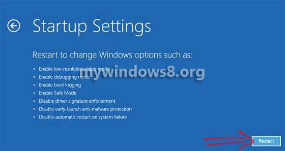 startup settings click restart