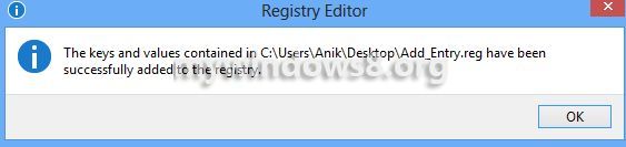 values added to Registry