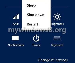 Windows 8 power button