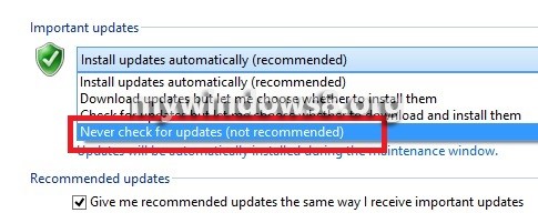 Select Never Check For Updates
