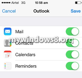 turn Mail, Contacts, Calendars and Reminders on