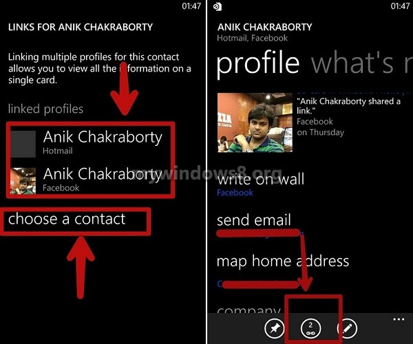 How to link and merge contacts in Windows Phone
