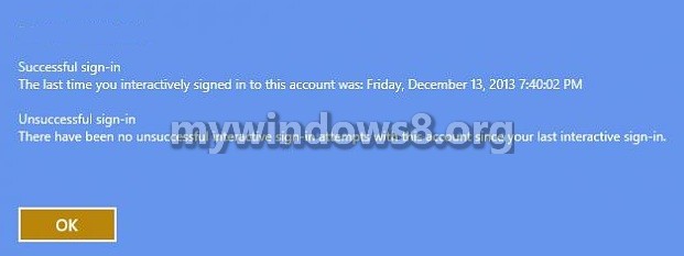 previous logon information in Windows 8.1