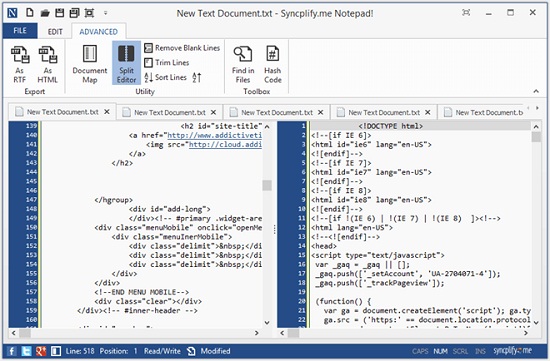 Syncplify Notepad Split mode