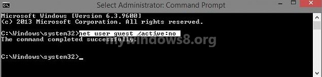 turn off Guest Account using cmd