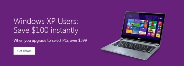Get $100 off on new Windows 8.1 PCs for trading in a Windows XP computer