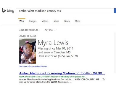 Bing supports in the search for missing children with AMBER alerts