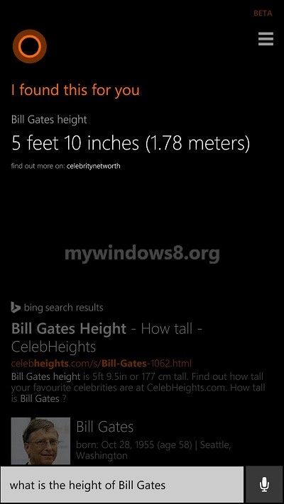 Cortana what is the height of Bill Gates?