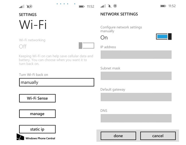 Static IP in Lumia firmware update 