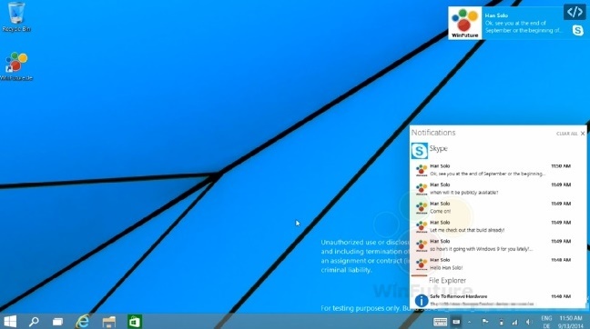 Leak shows New Notification Center in Windows 9