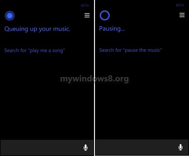 Cortana play me a song and pause song