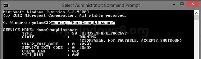 stop HomeGroupListener in Windows 8 and 8.1