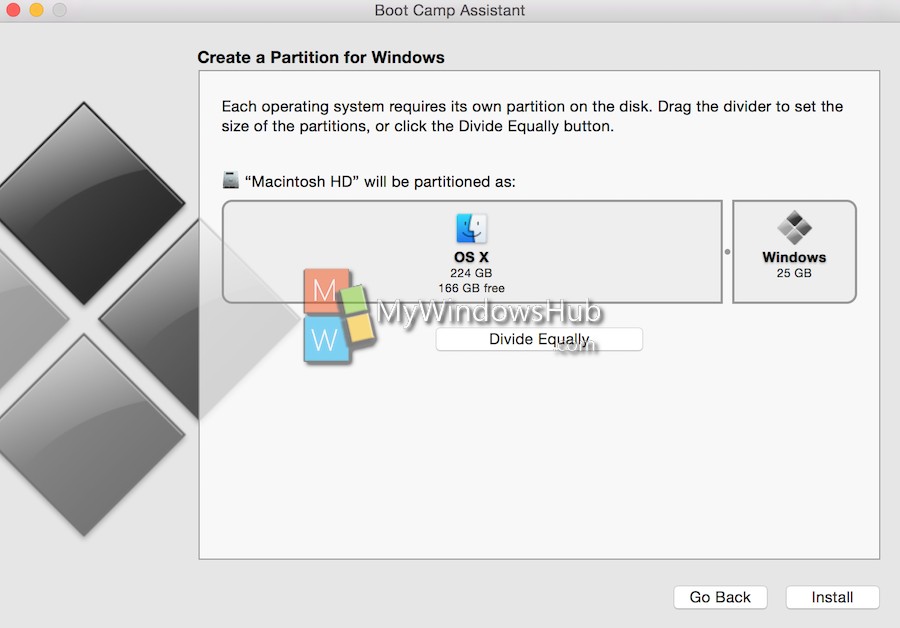 Create Windows 10 partition Boot Camp