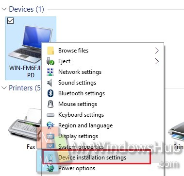 Change Device Installation Settings Windows 10