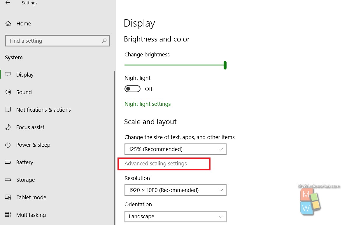 Scaling settings