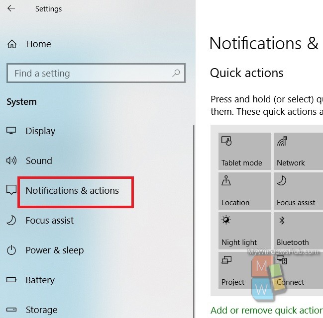 notifications and actions