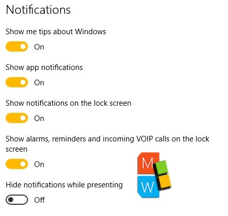 notiifcation options