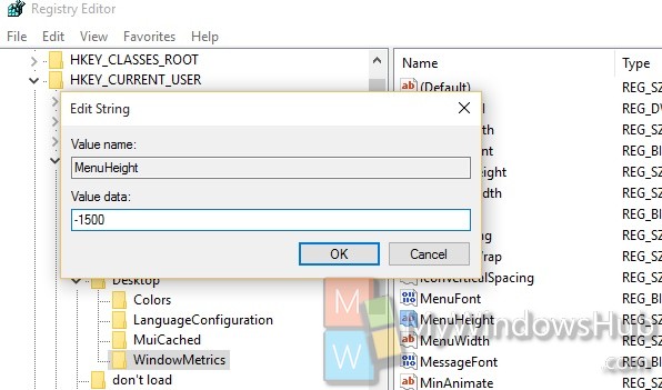 menu height in Windows 10