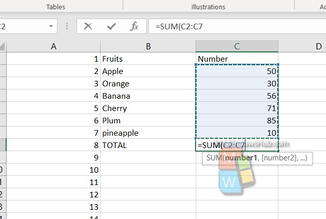 sum ms excel