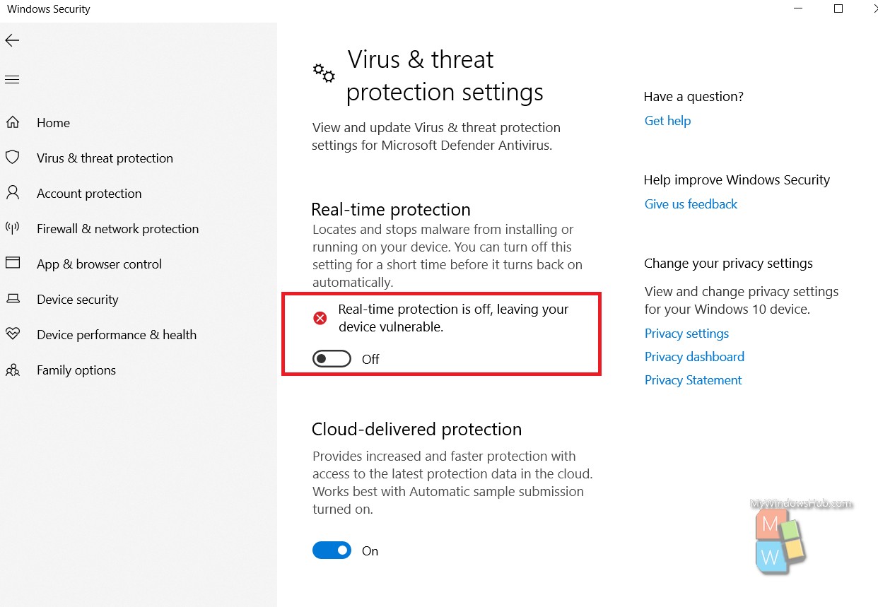 Turn ON/OFF Real-time Protection for Microsoft Defender On Windows 10