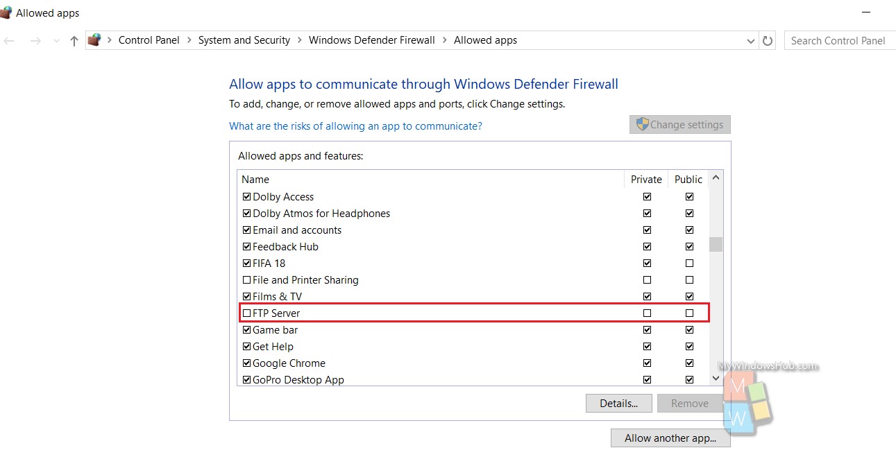 windows 10 ftp server through windows firewall