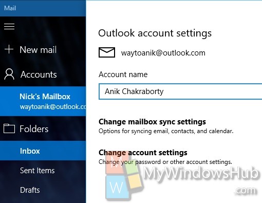 change mail account name 