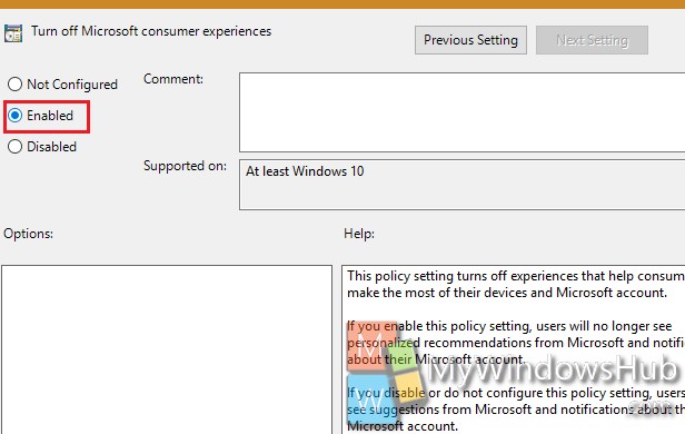 enable turning off Consumer experiences