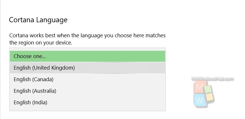 Select Cortana Language