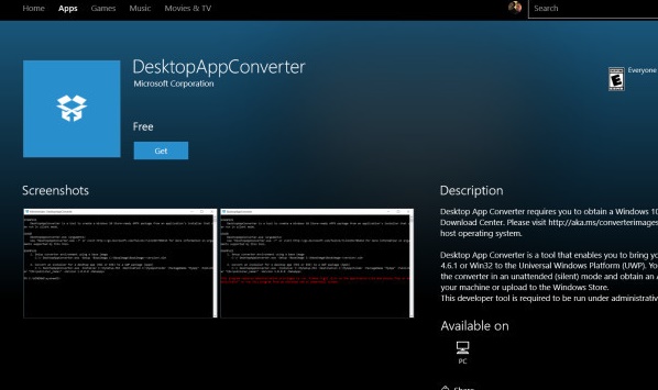Desktop App Converter available through Windows Store