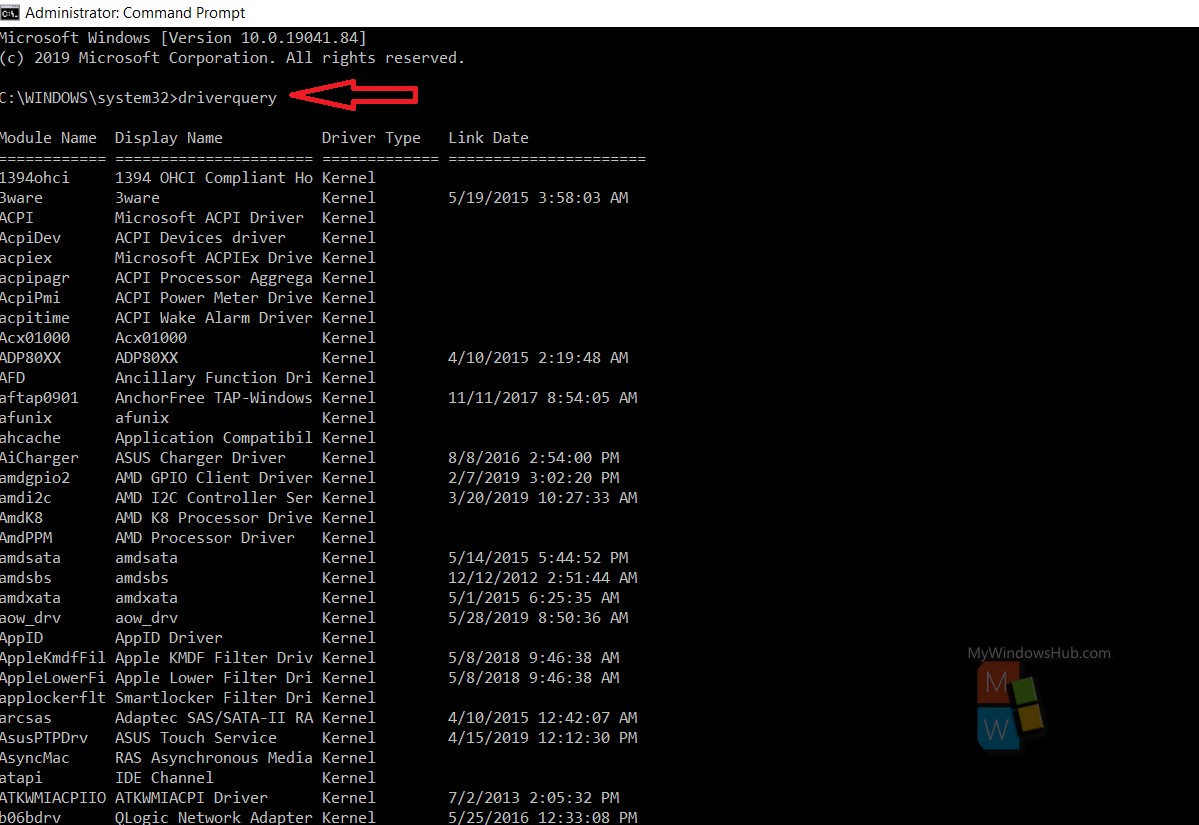 Get A List Of Device Drivers In Windows 10 Using Command Prompt