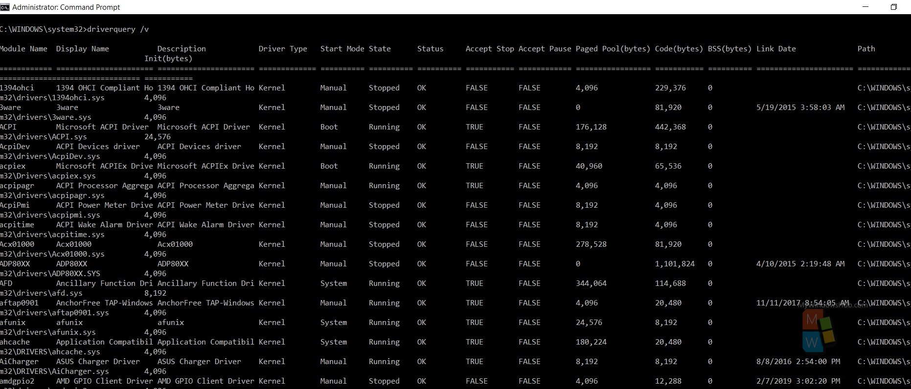 Get A List Of Device Drivers In Windows 10 Using Command Prompt