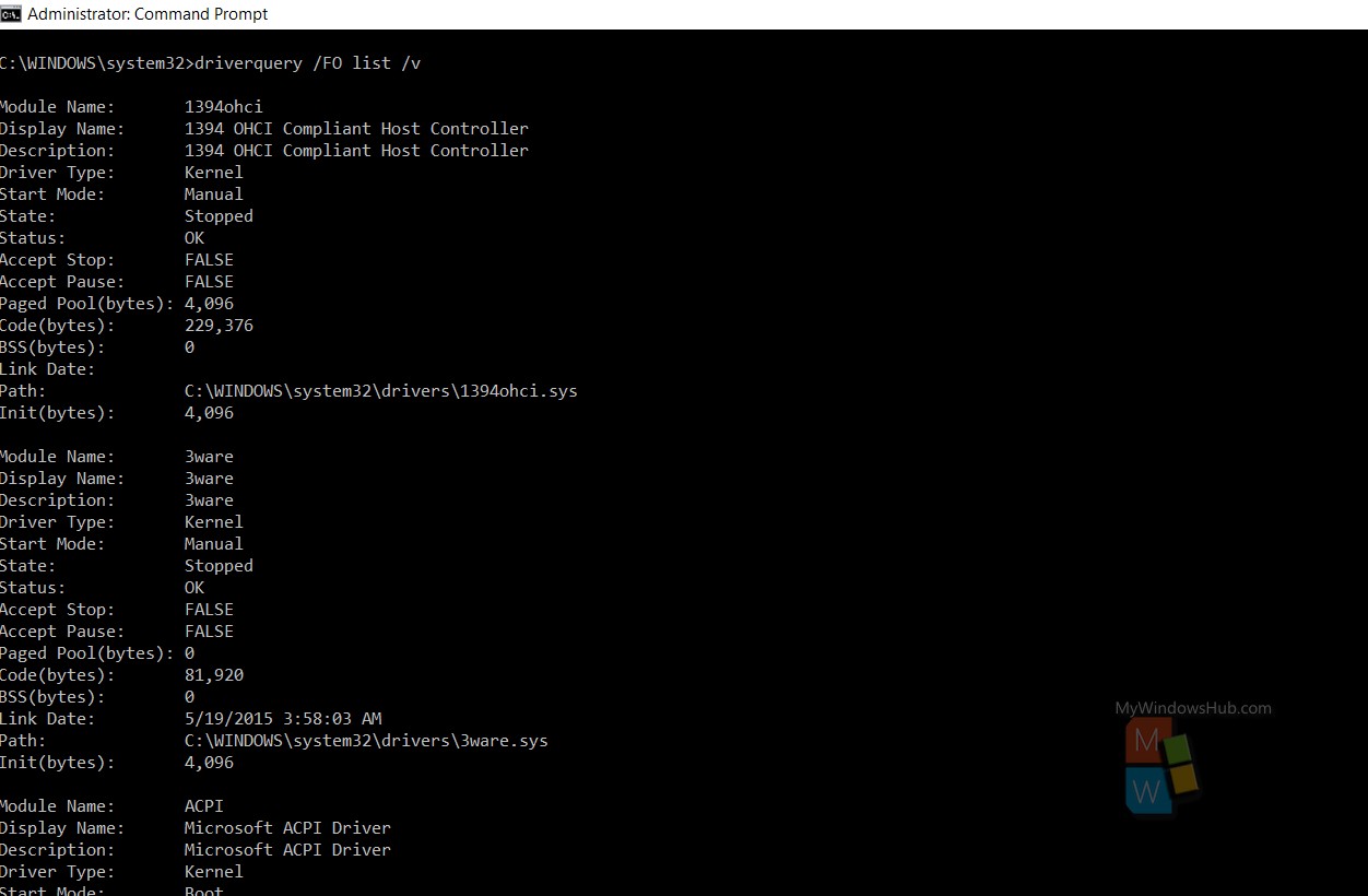 Get A List Of Device Drivers In Windows 10 Using Command Prompt