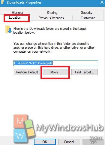 windows default download folder