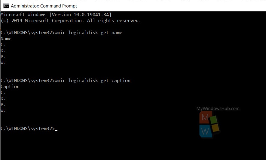 windows 10 list hard drives command prompt