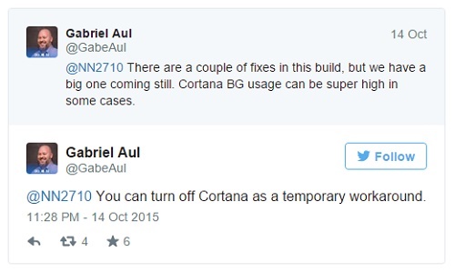 The latest Windows 10 Mobile build 10549 will make Cortana to cause massive background usage