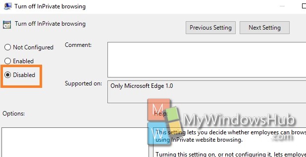 Microsoft Edge options