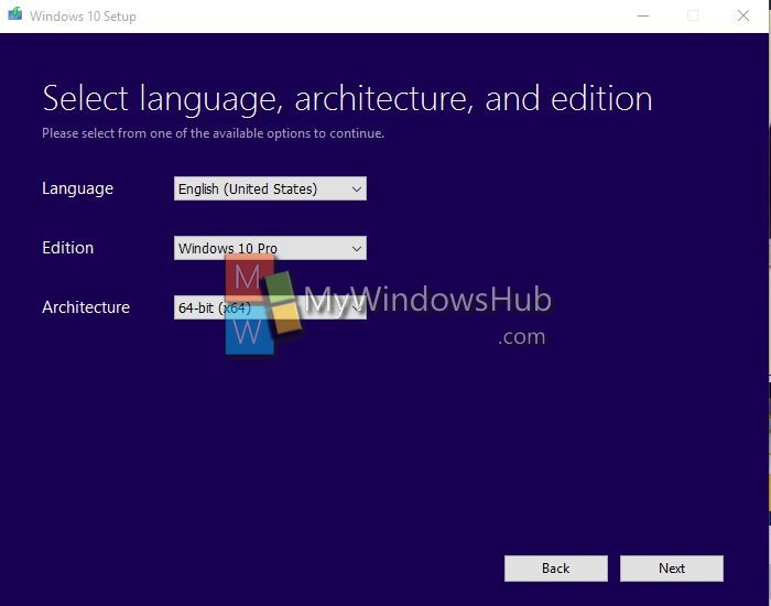 Select Windows 10 Version
