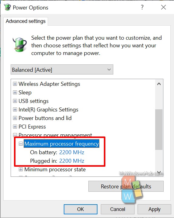To Add/Remove "Maximum Processor Frequency"On Windows 10