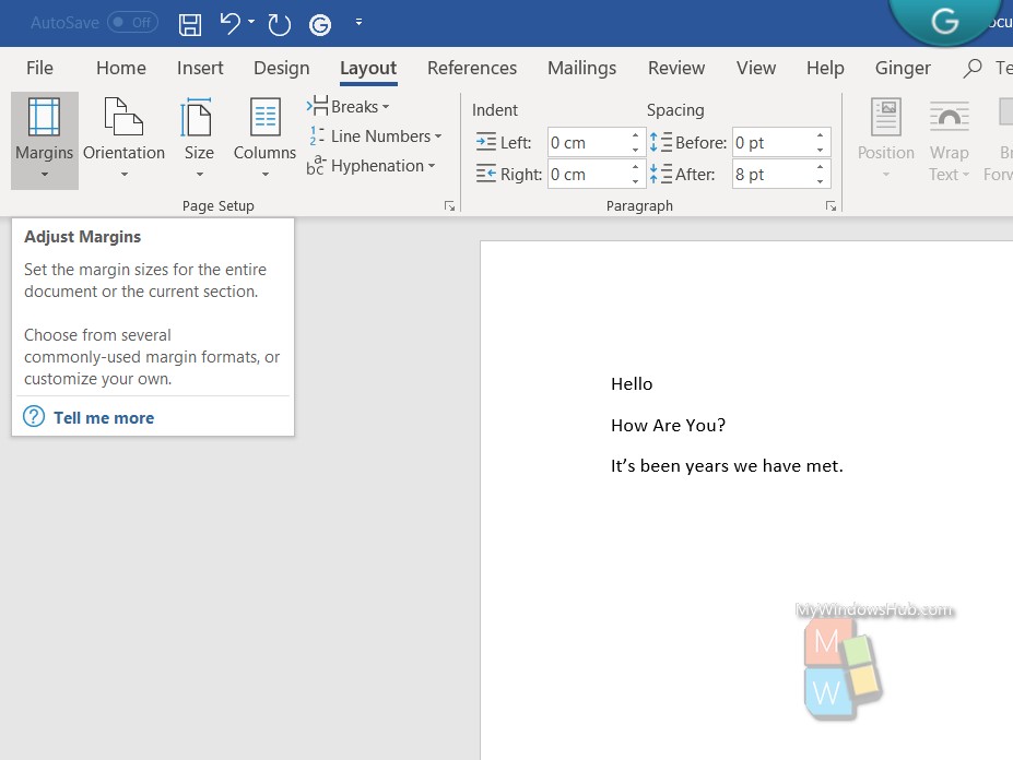 how to set different margins on first page in word