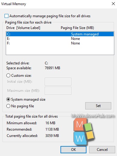 manage paging file