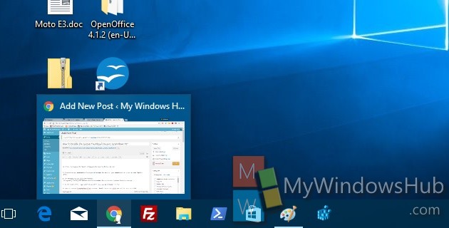 taskbar thumbnail preview windows 10