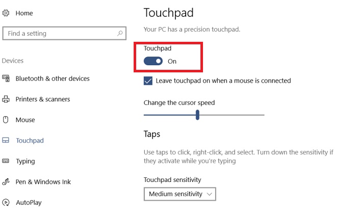 disable touchpad